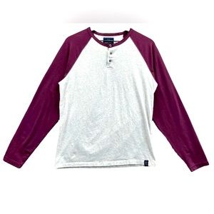 Lucky Brand Mens Maroon Shirt Long Raglan Sleeve Button Up Lg EUC